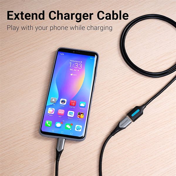 Data Cable Vention USB 2.0 Male to USB Female Extension Cable 0.5m Black PVC Type Connectivity (ports)