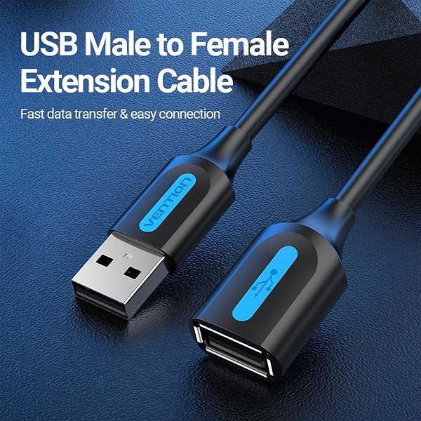 Data Cable Vention USB 2.0 Male to USB Female Extension Cable 2m Black PVC Type Lifestyle