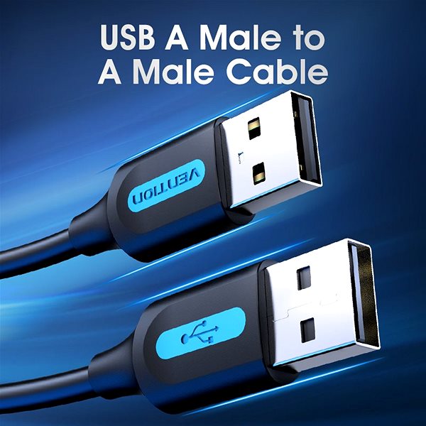 Data Cable Vention USB 2.0 Male to USB Male Cable 0.25M Black PVC Type Lifestyle