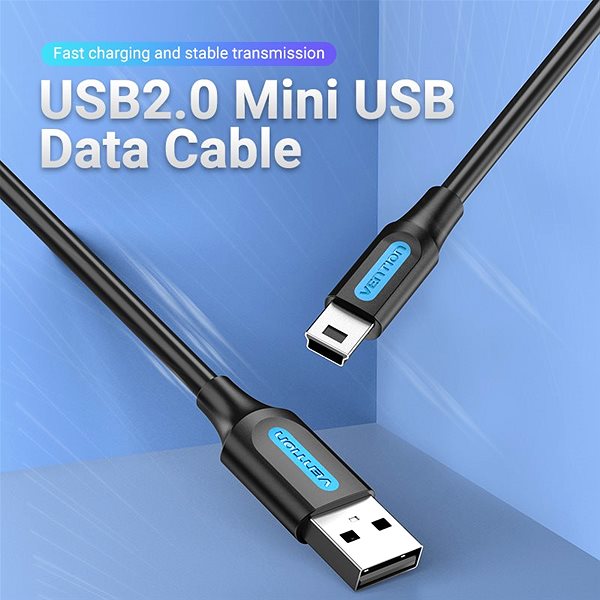 Adatkábel Vention Mini USB (M) to USB 2.0 (M) Cable 0.25m Black PVC Type Csatlakozási lehetőségek (portok)