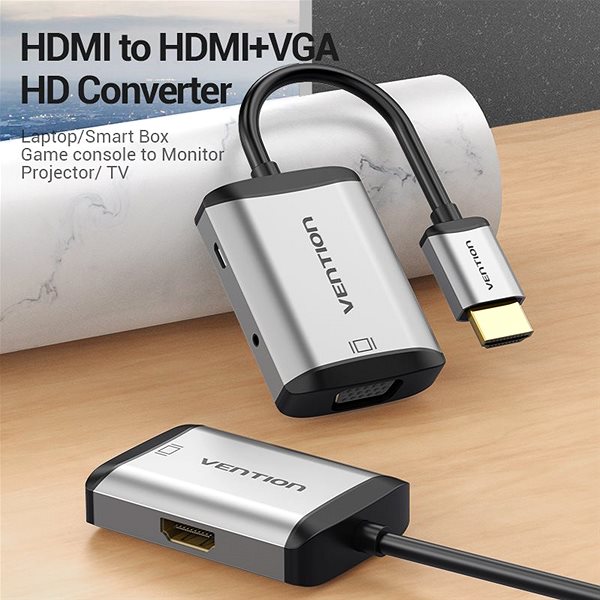 Adapter Vention HDMI to HDMI + VGA Converter, 0.15m, Grey, Metal Type Features/technology