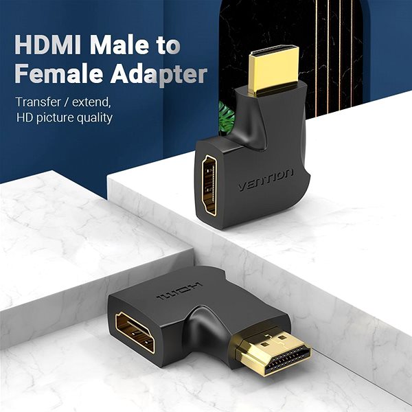 Adapter Vention HDMI 90 Degree Male to Female Vertical Flat Adapter Black 2 Pack Connectivity (ports)