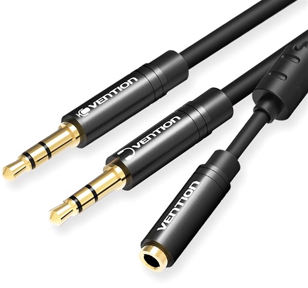 Adapter Vention 2x 3.5mm (M) to 4-Pole 3.5mm (F) Stereo Splitter Cable 0.3m Black Metal Type Connectivity (ports)
