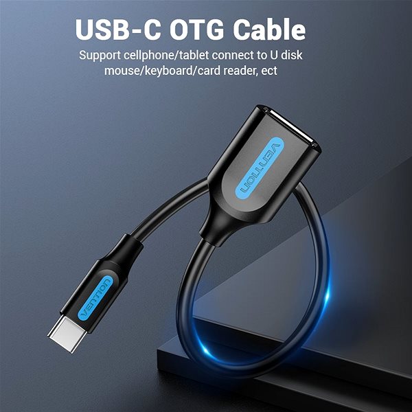 Átalakító Vention USB-C (M) to USB (F) OTG Cable 0.15m Black PVC Type Jellemzők/technológia