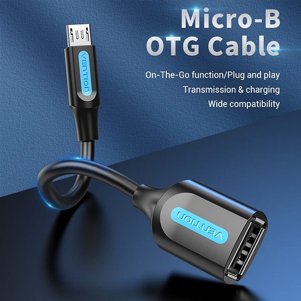 Adapter Vention Micro USB (M) to USB (F) OTG Cable 0.15m Black PVC Type Features/technology