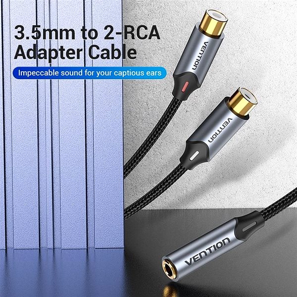 Adapter Vention Cotton Braided 3,5 mm Female to 2-Female RCA Audio Cable 0.3M Gray Aluminum Alloy Type Mermale/Technologie