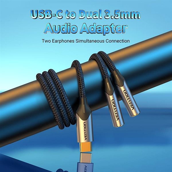 Adapter Vention USB-C Male to Dual 3.5mm Jack Earphone Adapter 0.3m Gray Aluminum Alloy Type Mermale/Technologie