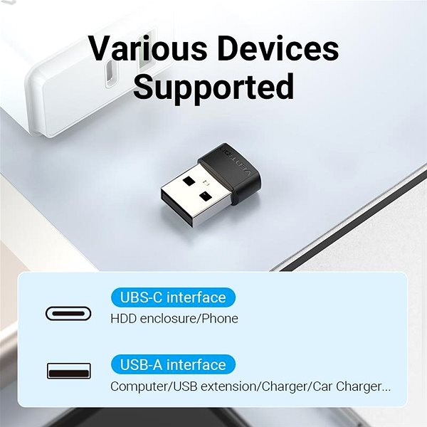 Adapter Vention USB 2.0 (M) auf USB-C (F) OTG Adapter Black PVC Type Anschlussmöglichkeiten (Ports)