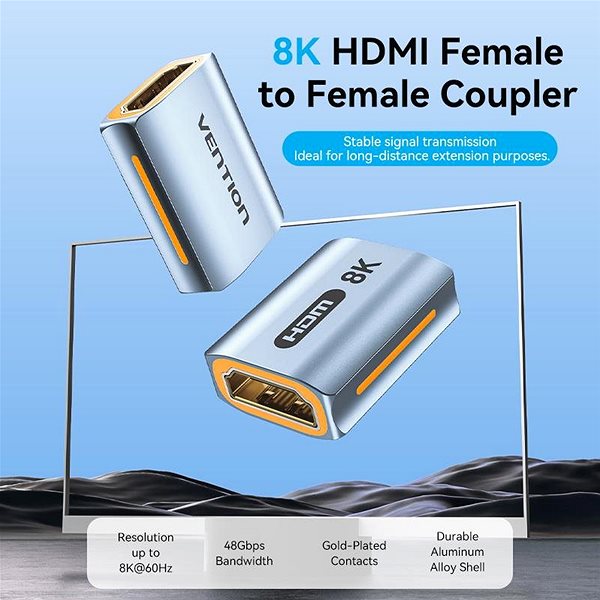 Adapter Vention HDMI Vention HDMI 2.1 Female to Female 8K Adapter Gray Aluminum Alloy Type2.1 Buchse zu Buchse 8K Adapter Grau Aluminiumlegierung Typ ...