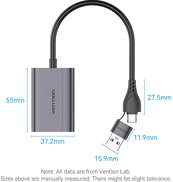 Adapter Vention USB-C and USB-A to HDMI Converter Gray Aluminium Alloy Type+I28 ...