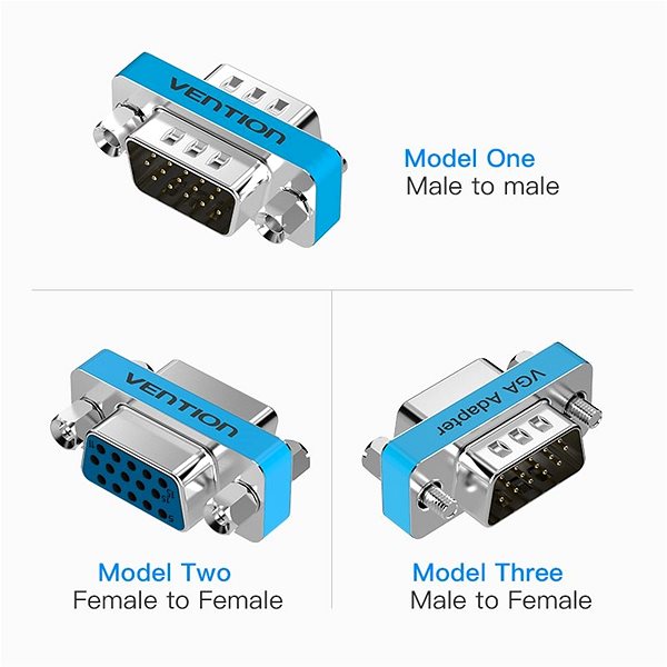 Átalakító Vention VGA Male to Female Adapter Silvery Metal Type Csatlakozási lehetőségek (portok)