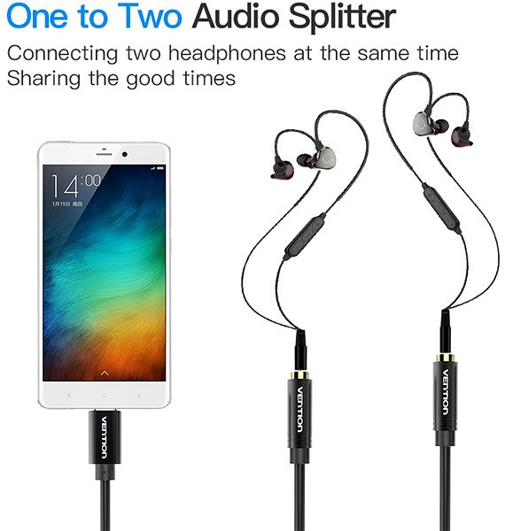 Adapter Vention Type-C (USB-C) to Dual 3.5mm Female Audio Cable 0.3m Black Metal Type Lifestyle