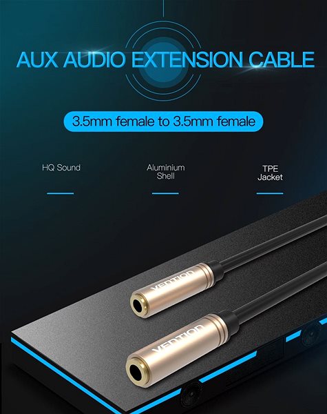 AUX Cable Vention 3.5mm (F) to 3.5mm Jack (F) Audio Extension Cable 0.3M Red Metal Type Features/technology