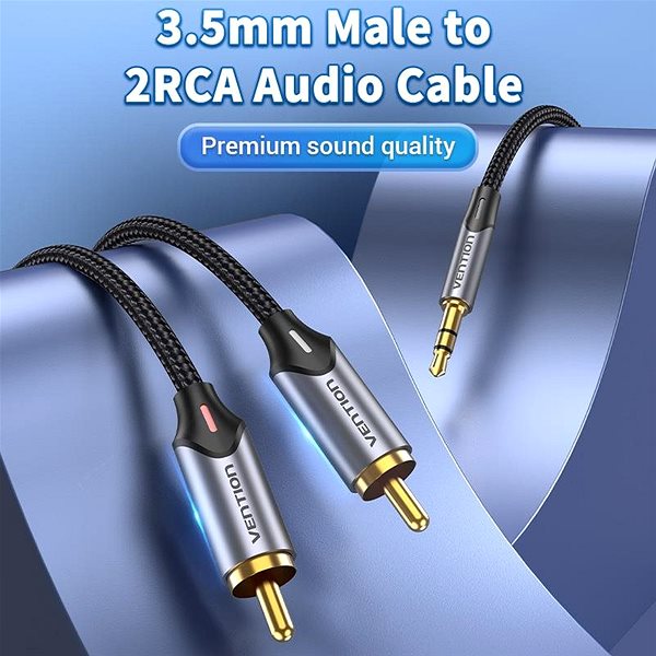 Audio kábel Vention 3.5mm Jack Male to 2-Male RCA Cinch Cable 0.5M Gray Aluminum Alloy Type Jellemzők/technológia