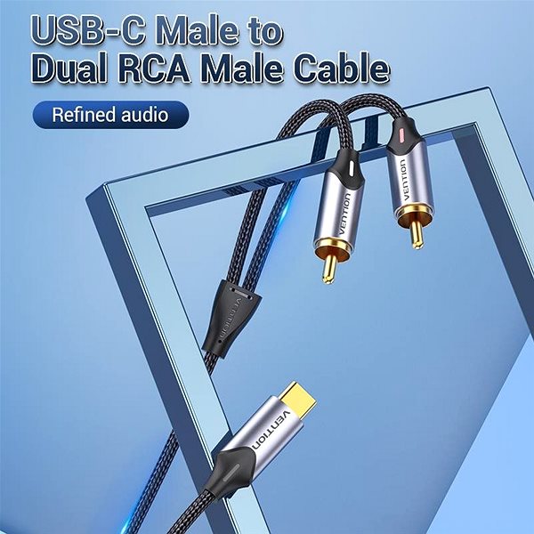 Audio kábel Vention USB-C Male to 2-Male RCA Cable 0.5M Gray Aluminum Alloy Type Jellemzők/technológia