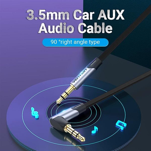 AUX Cable Vention 3.5mm to 3.5mm Jack 90° Flat Aux Cable 0.5m Gray Aluminum Alloy Type Features/technology