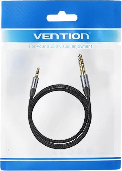 AUX Cable Vention Cotton Braided TRS 3.5mm Male to 6.5mm Male Audio Cable 1M Gray Aluminum Alloy Type Packaging/box