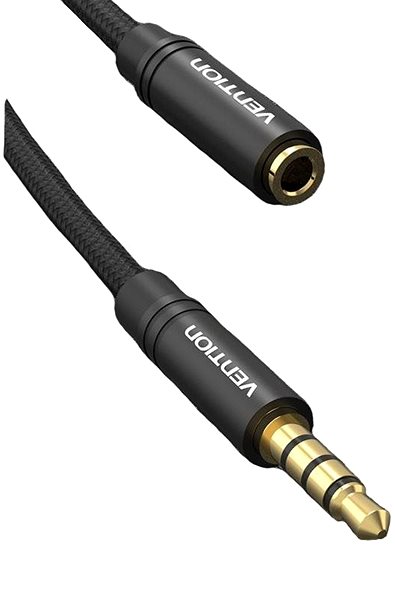 AUX Cable Vention Cotton Braided 3.5mm Audio Extension Cable 0.5m Black Metal Type Features/technology