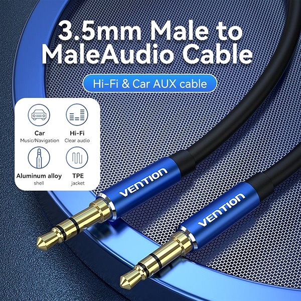 Audio kábel Vention 3.5 mm Male to Male Audio Cable 0.5 m Blue Aluminum Alloy Type Jellemzők/technológia