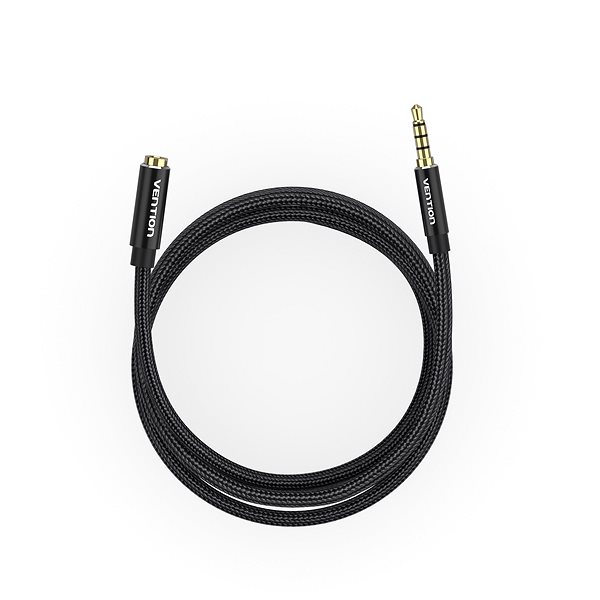 AUX Cable Vention Cotton Braided TRRS 3.5mm Male to 3.5mm Female Audio Extension 2m Black Aluminum Alloy Type Screen
