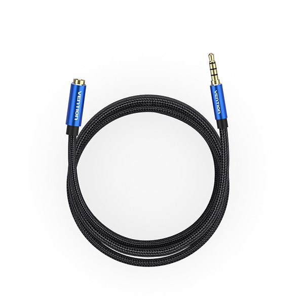 AUX Cable Vention Cotton Braided TRRS 3.5mm Male to 3.5mm Female Audio Extension 0.5m Blue Aluminum Alloy Type Screen