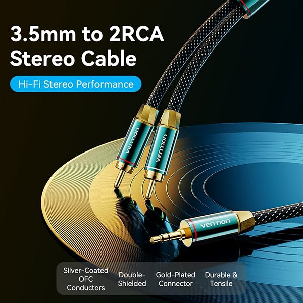 Audio-Kabel Vention Cotton Braided 3.5mm Male to 2RCA Male Audio Cable 0.5M Green Copper Type ...