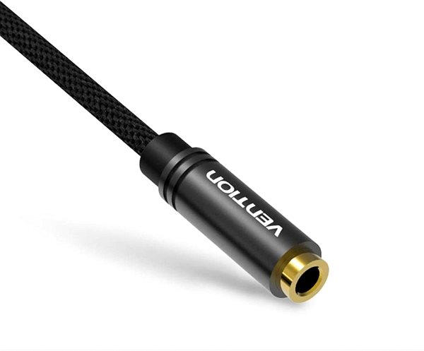 AUX Cable Vention Fabric Braided 3.5mm Male to 2x 3.5mm Female Stereo Splitter Cable, 0.3m, Black, Metal Type Features/technology