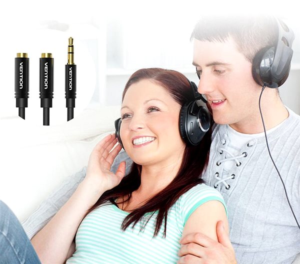 Audio kábel Vention Fabric Braided 3,5 mm Male to 2× 3,5 mm Female Stereo Splitter Cable 0,3 m Black Metal Type Lifestyle