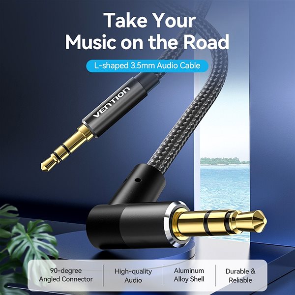 Audio-Kabel Vention Cotton Braided 3.5mm Male to Male Right Angle Audio Cable 2M Black Aluminum Alloy Type ...