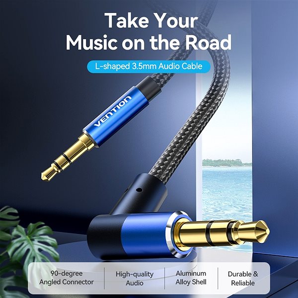 Audio kábel Vention Cotton Braided 3,5 mm Male to Male Right Angle Audio Cable 1M Blue Aluminum Alloy Type ...