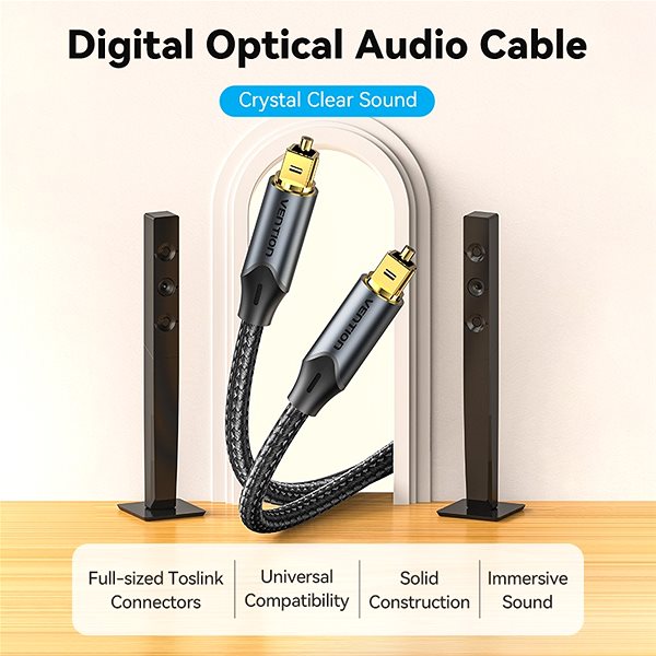 AUX Cable Vention Optical Fiber Toslink Audio Cable Aluminum Alloy Type 2M Black ...