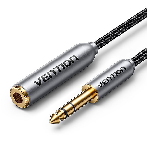 AUX Cable Vention Cotton Braided 6.35mm TRS Male to Female Audio Cable 2M Gray Aluminum Alloy Type ...
