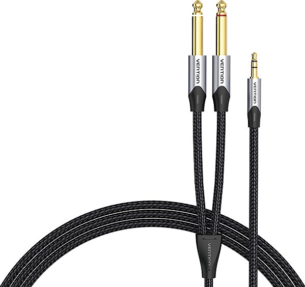 AUX Cable Vention Cotton Braided 3.5mm TRS Male to Dual 6.35mm Male Audio Cable 8M Gray Aluminum Alloy Type ...