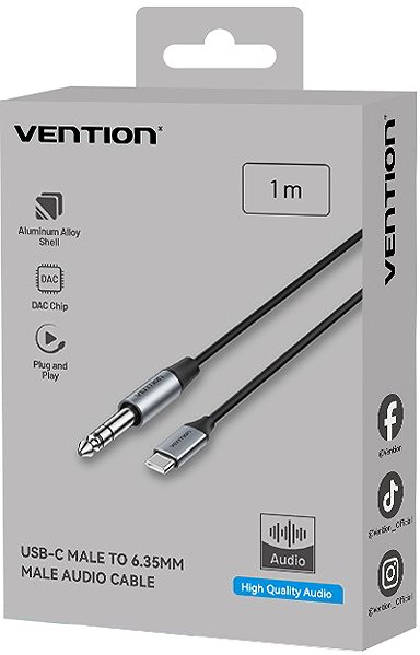 AUX Cable Vention USB-C Male to 6.35MM Male with DAC Audio Cable 1M Gray ...