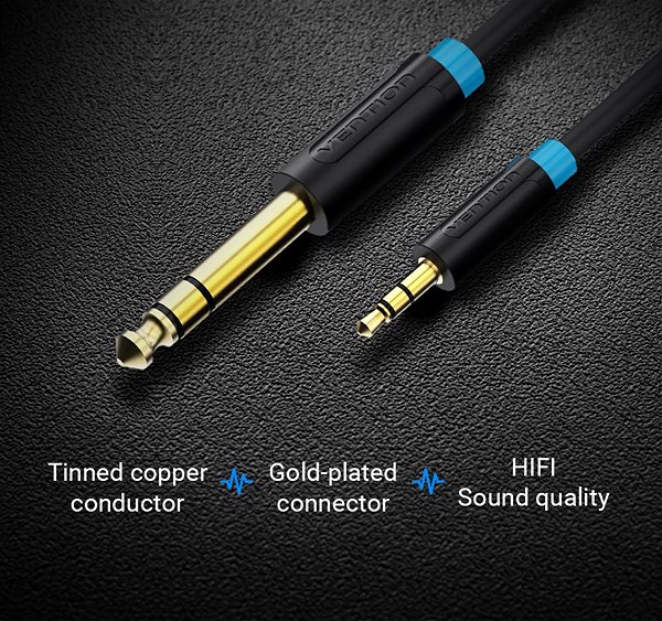 Audio kábel Vention 6.3mm Jack Male to 3.5mm Male Audio Cable 0.5m Black Jellemzők/technológia