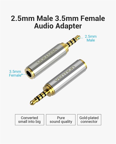 Redukcia Vention 3.5mm Jack Female to 2.5mm Jack Male Adapter Gold Vlastnosti/technológia