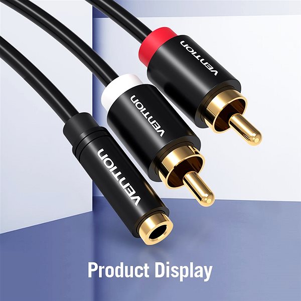 Audio kábel Vention 3,5 mm Female to 2× RCA Male Audio Cable 1,5 m Black Metal Type Lifestyle