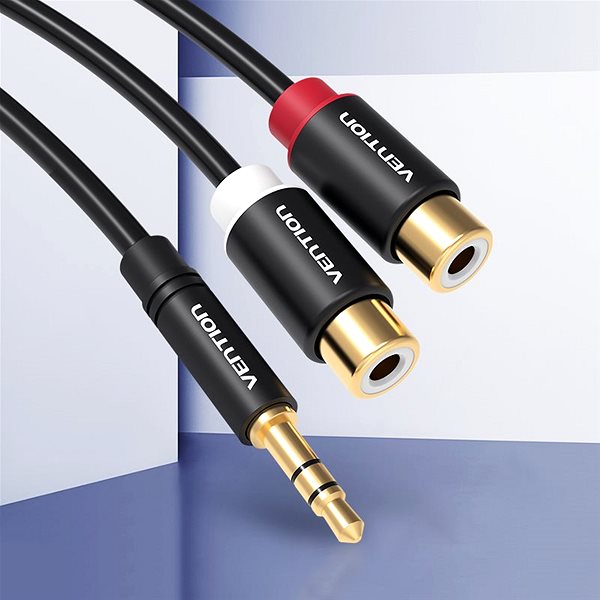 Audio kábel Vention 3,5 mm Male to 2× RCA Female Audio Cable 0,3 m Black Metal Type Lifestyle