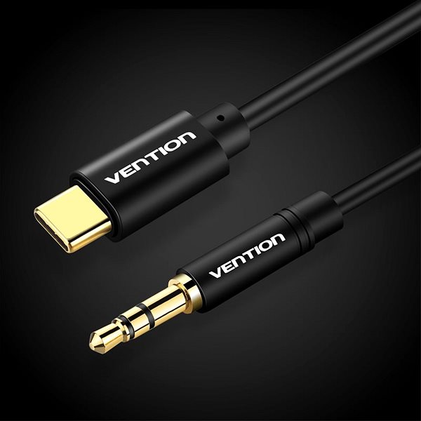 Audio kábel Vention Type-C (USB-C) to 3.5mm Male Spring Audio Cable 1m Black Metal Type Lifestyle