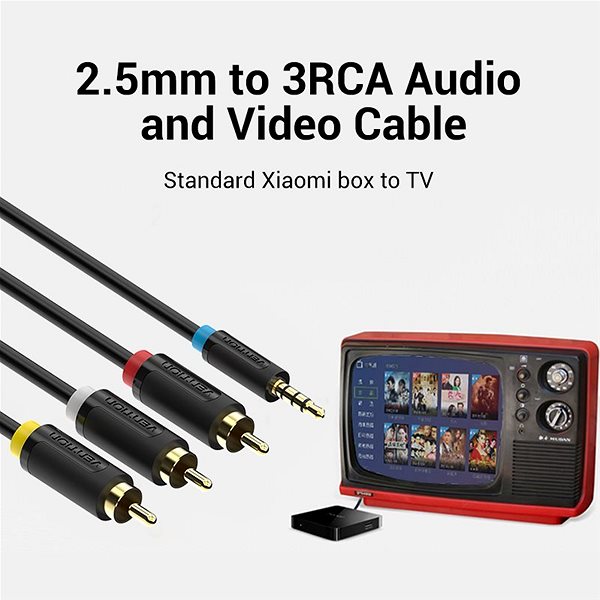 Audio kábel Vention 2.5mm Male to 3x RCA Male AV Cable 1.5m Black Jellemzők/technológia