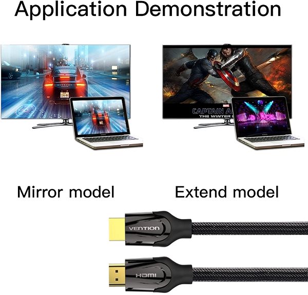 Videokábel Vention Nylon Braided HDMI 1.4 Cable 8M Black Metal Type ...