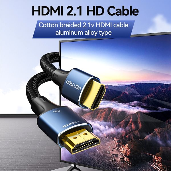 Videokabel Vention Baumwolle geflochten HDMI-A Stecker zu Stecker HD Kabel 8K 1m Blau Aluminiumlegierung Typ ...