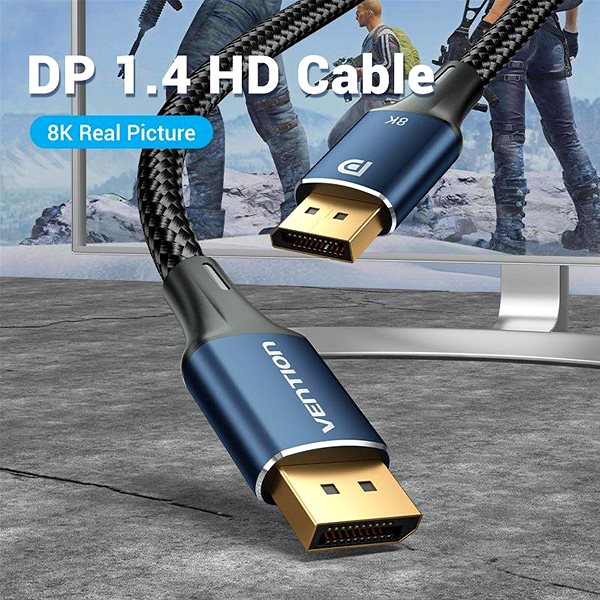 Video kábel Vention Cotton Braided DP Male to Male HD Cable 8K 1 m Blue Aluminum Alloy Type Vlastnosti/technológia