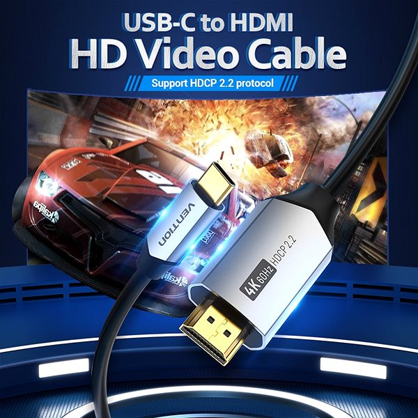 Videokábel Vention USB-C to HDMI Cable 1m Black Aluminum Alloy Type ...