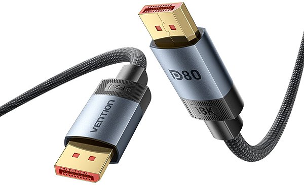 Video Cable Vention Fabric Braided DP 2.1 Male to Male 80G HD Cable 1.5M Grey Aluminium Alloy Type ...