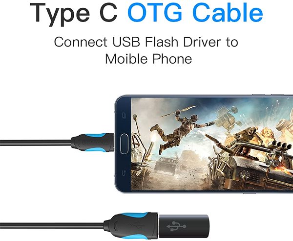 Data Cable Vention Type-C (USB-C) -> USB 3.0 OTG Cable, 0.1m, Black Connectivity (ports)
