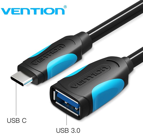 Data Cable Vention Type-C (USB-C) -> USB 3.0 OTG Cable, 0.1m, Black Screen