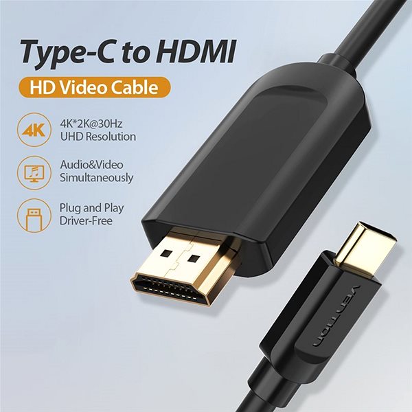Video kábel Vention Type-C (USB-C) to HDMI Cable 1,5 m Black Vlastnosti/technológia