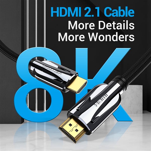 Videokábel Vention HDMI 2.1 Cable 8K Nylon Braided 2m Black Metal Type Jellemzők/technológia