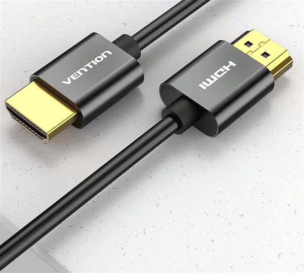 Videokábel Vention Ultra Thin HDMI 2.0 Cable 0.5M Black Metal Type Oldalnézet